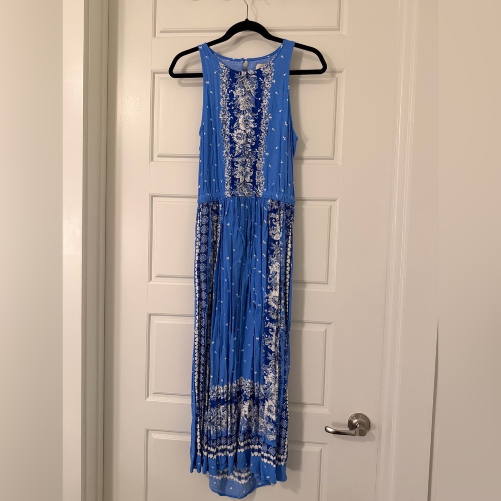 LOFT Blue and White Patterned Maxi Dress